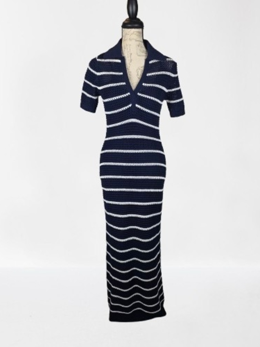 NEW The Drop Navy and White Striped Knit Maxi Dress Wmn's Small